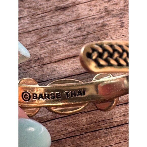 Barse Thai Bronze Earrings Amethyst & Spiny Oyster Orange Stone Semi Hoop Boho - Picture 7 of 9